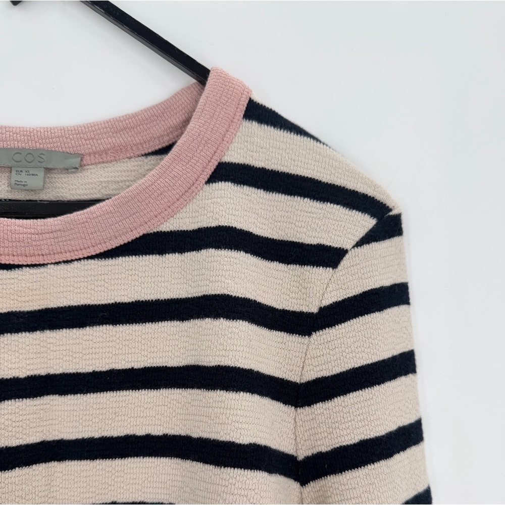 Cos Contrast Neck Pink Collar Striped Long Sleeve Top - Picture 4 of 7